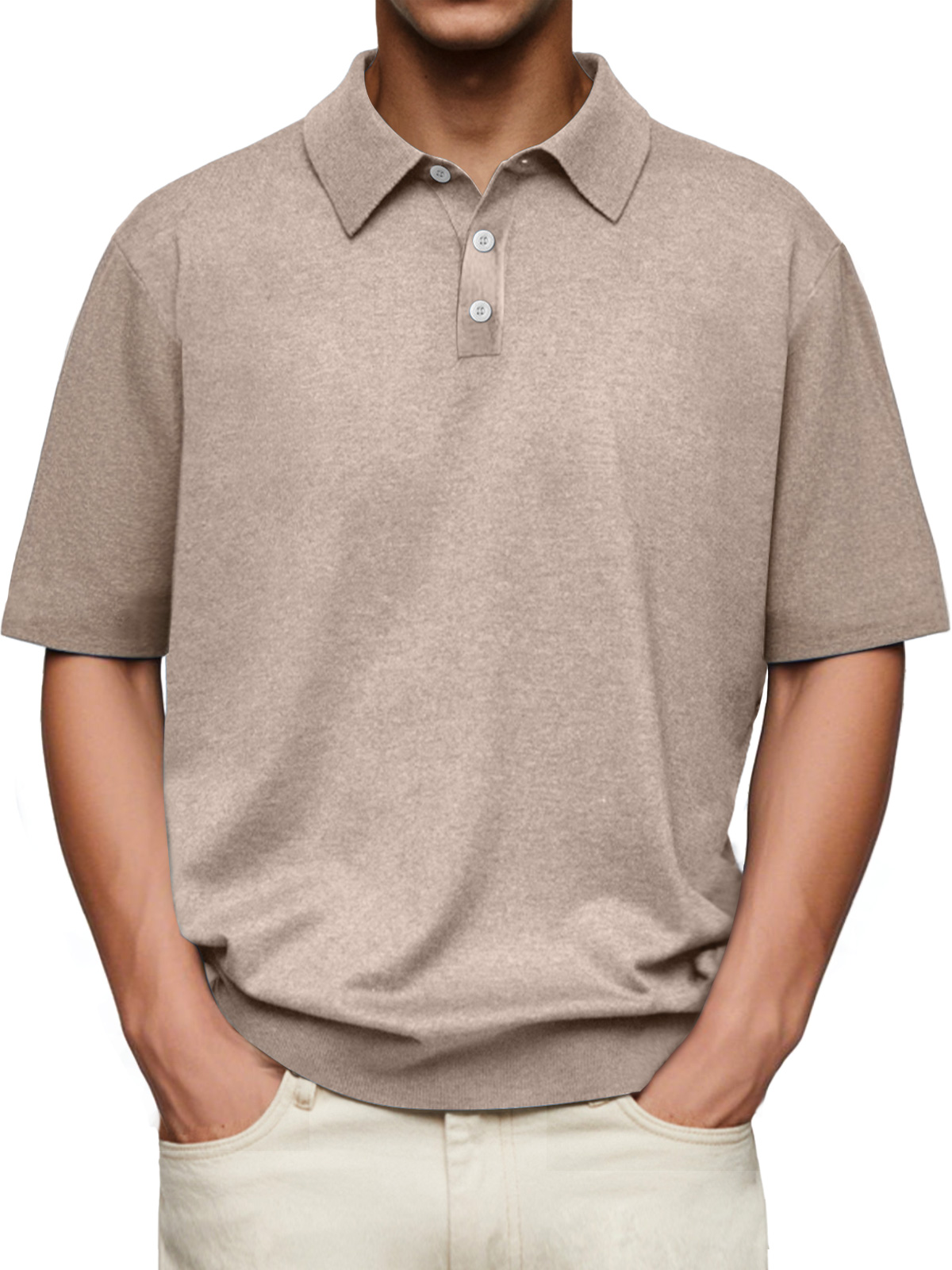 Men's Daily Lapel Button Casual Solid Color Comfortable Short-sleeved Polo Shirt-retrostrom