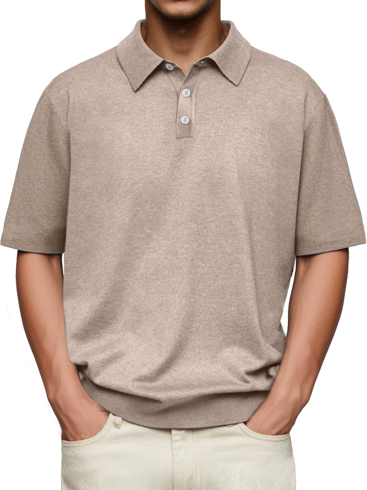 Men's Daily Lapel Button Casual Solid Color Comfortable Short-sleeved Polo Shirt-retrostrom
