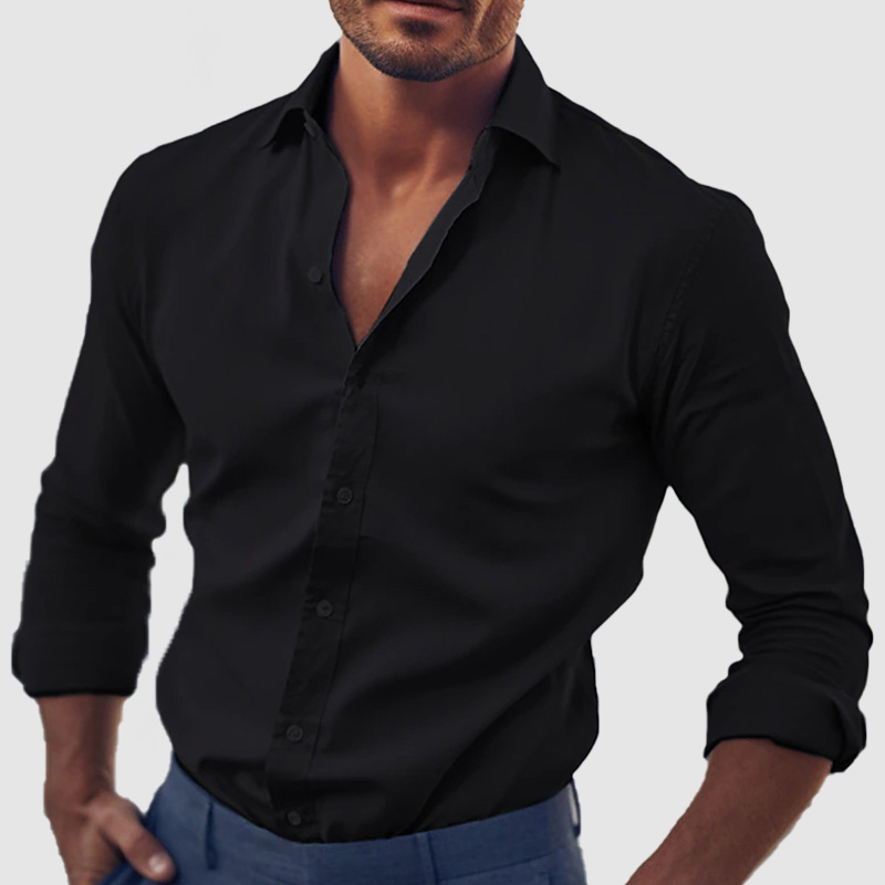Men's Classic Solid Color Cotton Long Sleeve Shirt-retrostrom