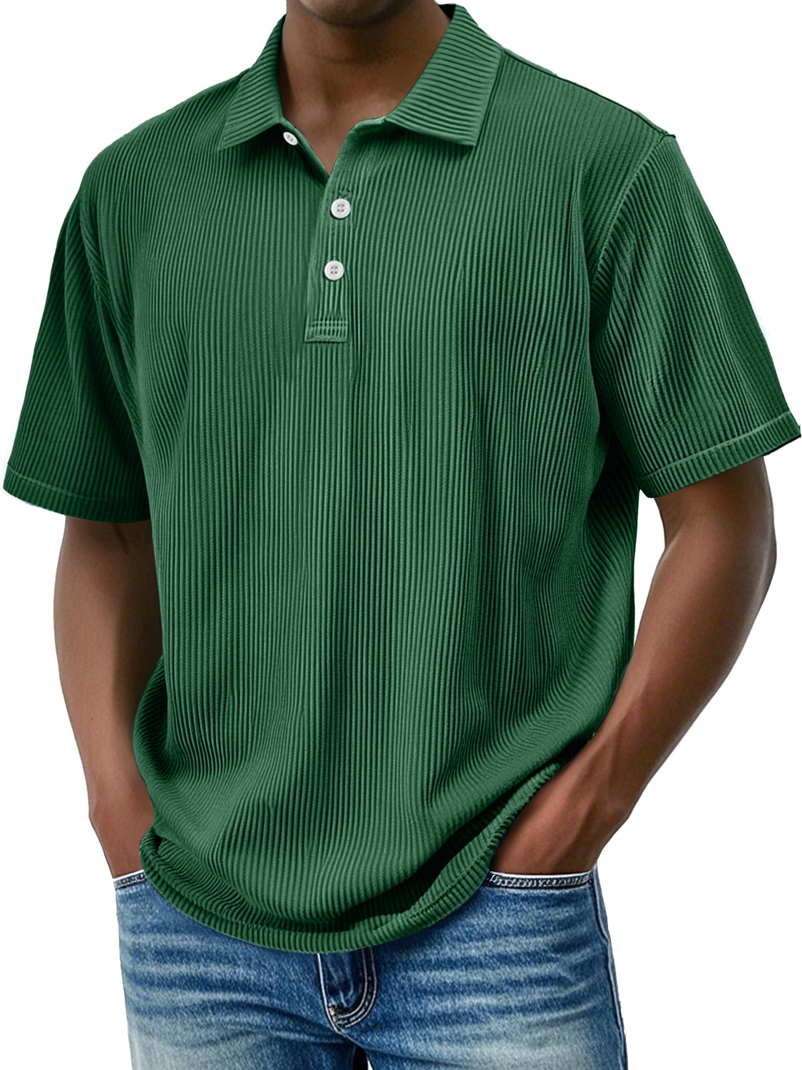 Men's Daily Lapel Ribbed Comfortable Short-sleeved Polo Shir-retrostrom