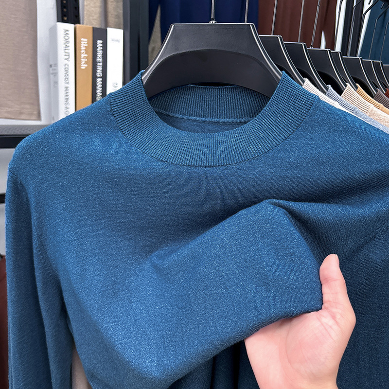 2025 Autumn and Winter Men's Stand Collar Cashmere Casual T-shirt-retrostrom
