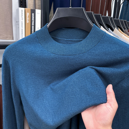 2025 Autumn and Winter Men's Stand Collar Cashmere Casual T-shirt-retrostrom
