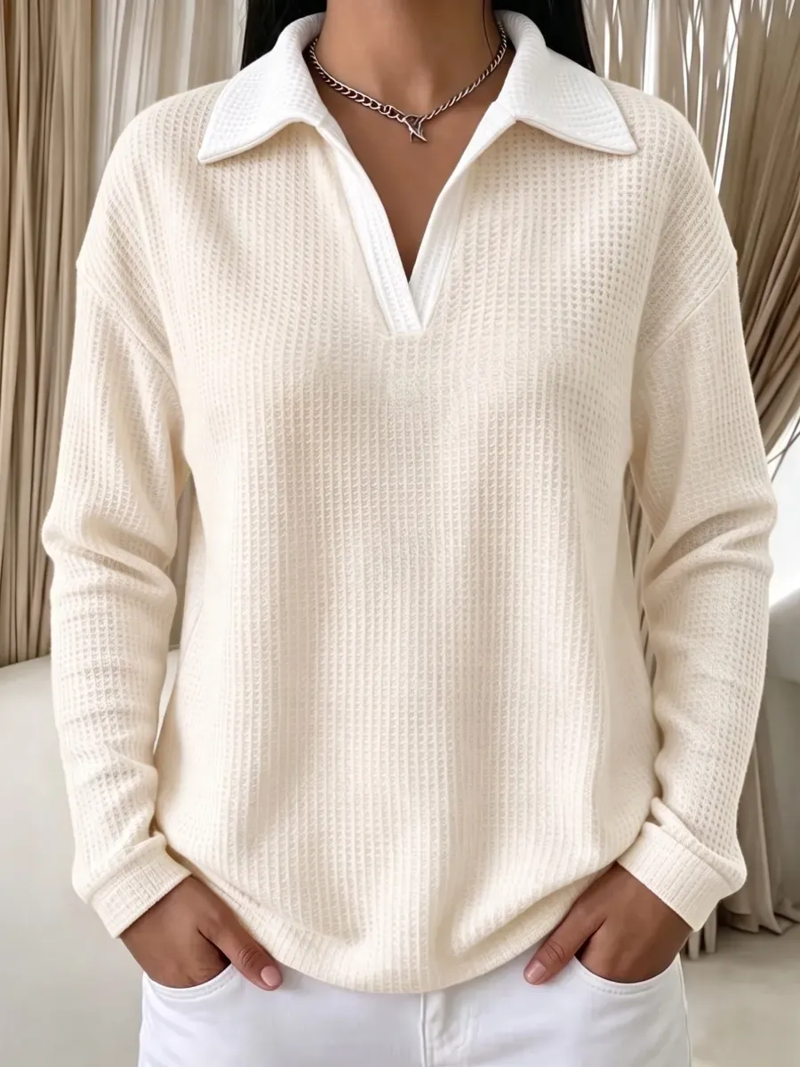 Women's contrast-collar waffle pullover in another available shade
