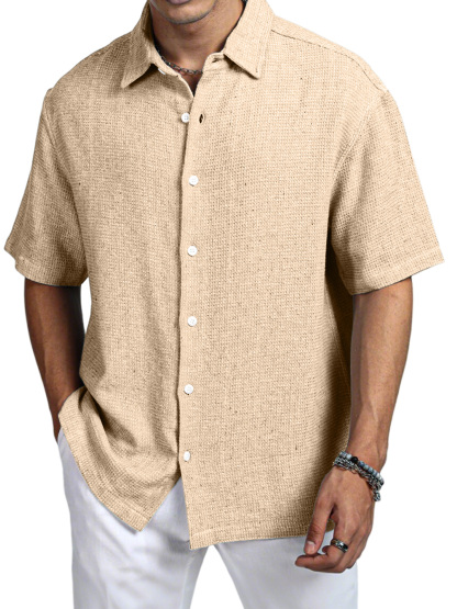 Men's Casual Daily Solid Color Texture Short-sleeved Shirt-retrostrom