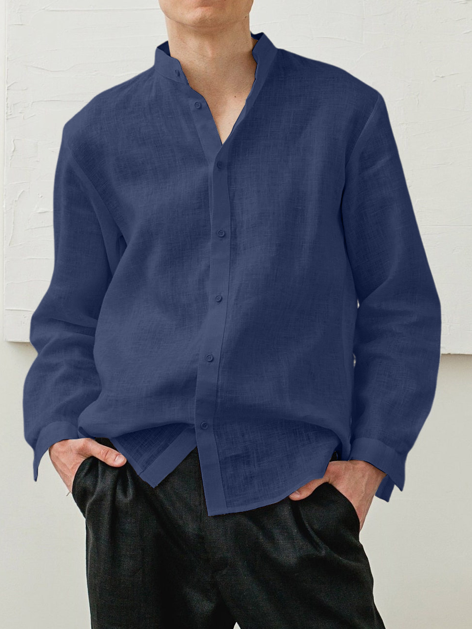 Men's Cotton And Linen Classic Casual Stand-up Collar Long-sleeved Shirt-retrostrom