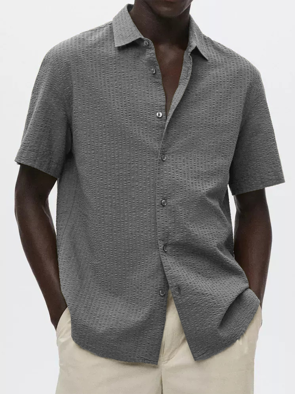 Men's Textured Seersucker Casual Vacation Lapel Short Sleeve Shirt-retrostrom