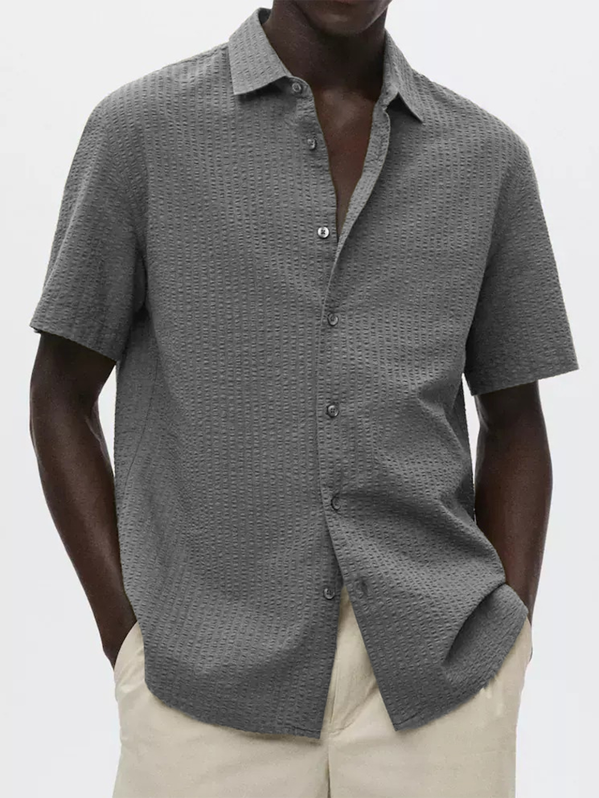 Men's Textured Seersucker Casual Vacation Lapel Short Sleeve Shirt-retrostrom