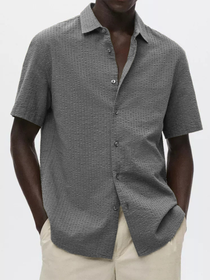 Men's Textured Seersucker Casual Vacation Lapel Short Sleeve Shirt-retrostrom