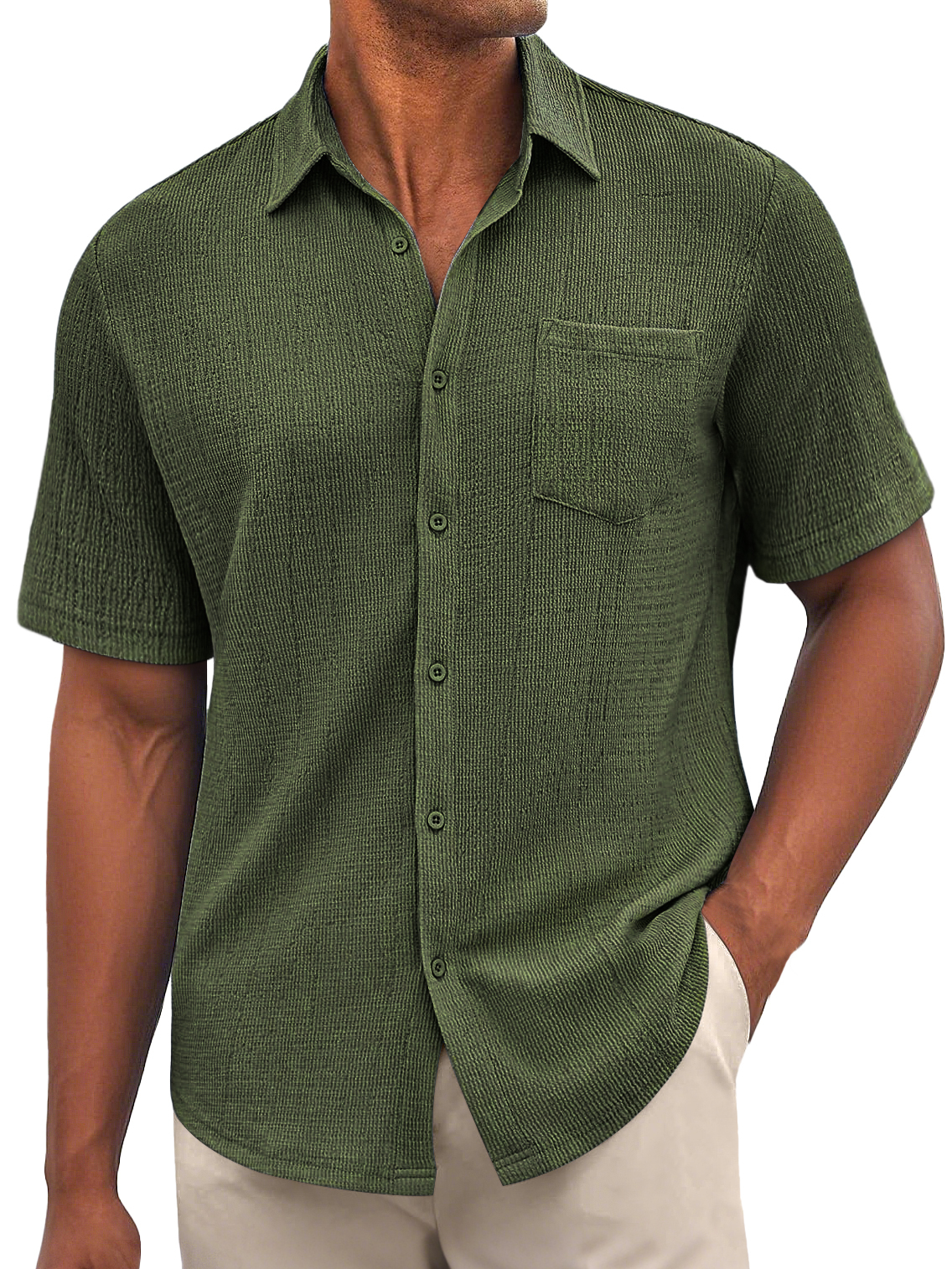 Men's Daily Bubble Wrinkle Casual Pocket Solid Color Short Sleeve Shirt-retrostrom