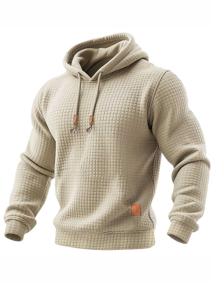 Men's Quilted Waffle Outdoor Solid Color Long-sleeved Everyday Top Hoodie-retrostrom