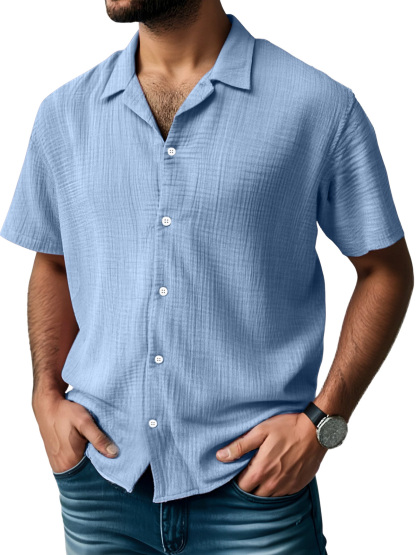 Men's Everyday Solid Color Pleated Texture Short-sleeved Shirt-retrostrom