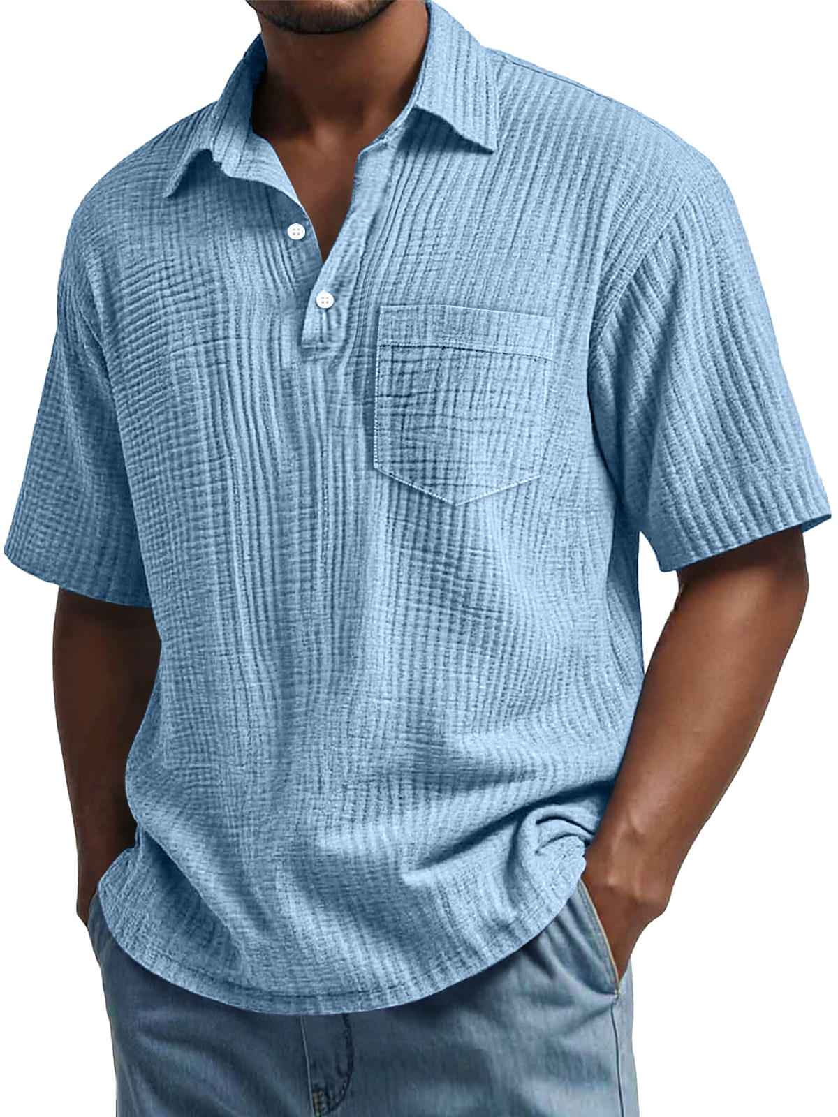Men's Daily Pleated Casual Lapel Pocket Short Sleeve POLO Shirt-retrostrom