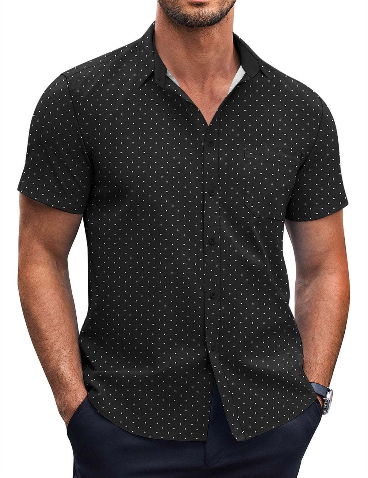 Men's Elegant Polka Dot Classic Print Wrinkle Resistant Short Sleeve Shirt-retrostrom