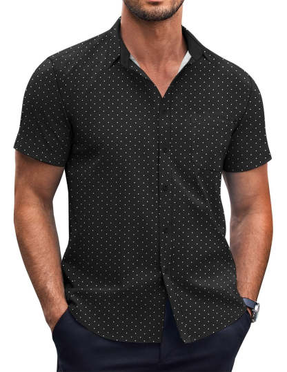 Men's Elegant Polka Dot Classic Print Wrinkle Resistant Short Sleeve Shirt-retrostrom