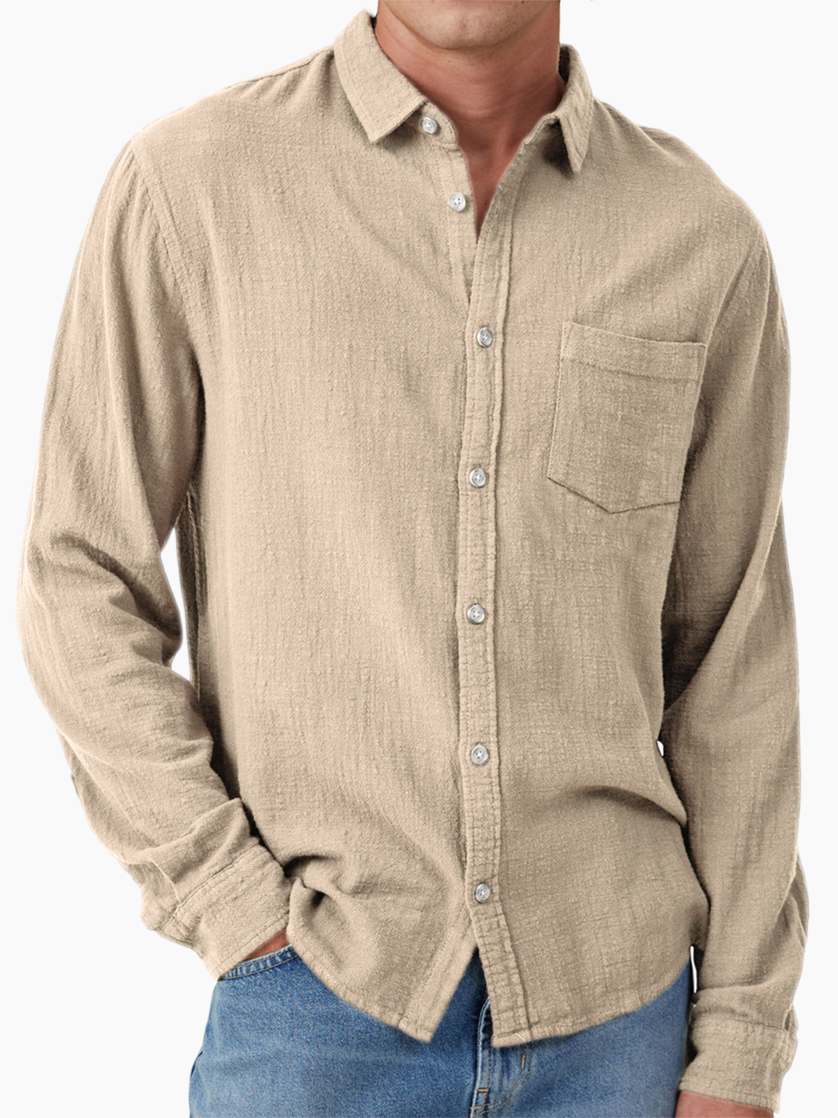 Men's Vacation Hawaiian Casual Vintage Cotton Casual Long Sleeve Shirt with Chest Pocket-retrostrom