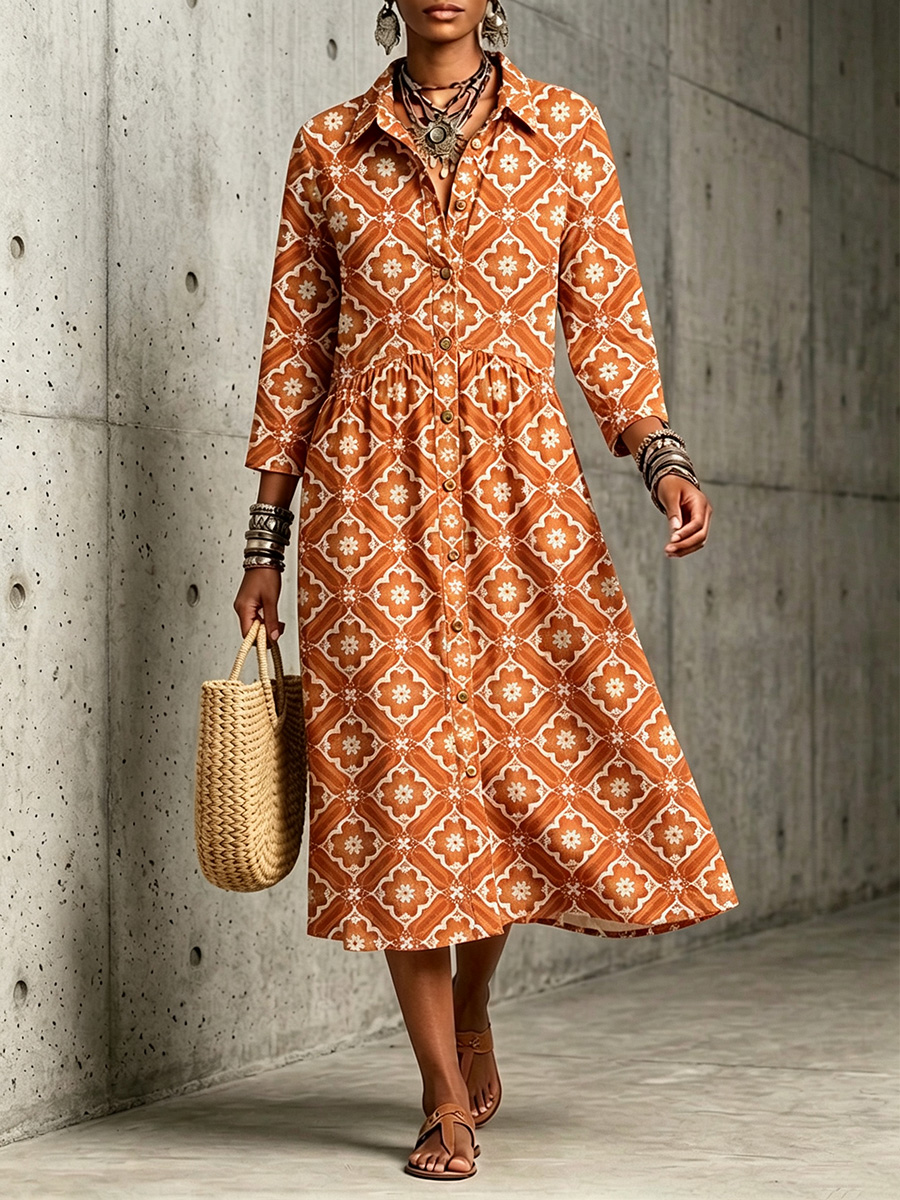 New Arrivals🔥 Mediterranean Bloom Print Midi Dress-retrostrom
