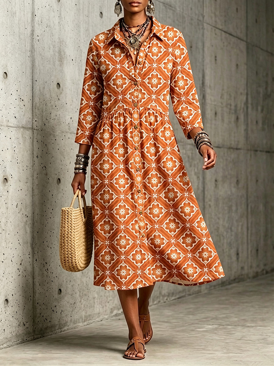 New Arrivals🔥 Mediterranean Bloom Print Midi Dress-retrostrom