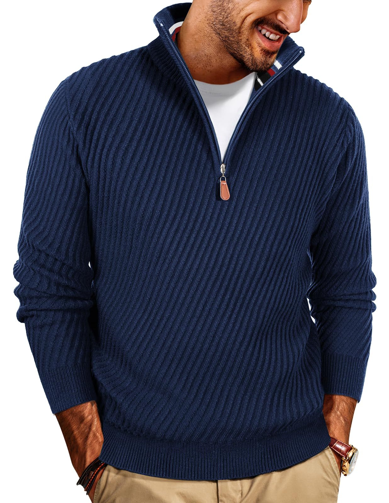 NEW🔥 Men's Zipper Pullover Sweater Casual Knit Sweater with Twill Texture-retrostrom