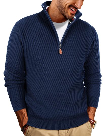 NEW🔥 Men's Zipper Pullover Sweater Casual Knit Sweater with Twill Texture-retrostrom