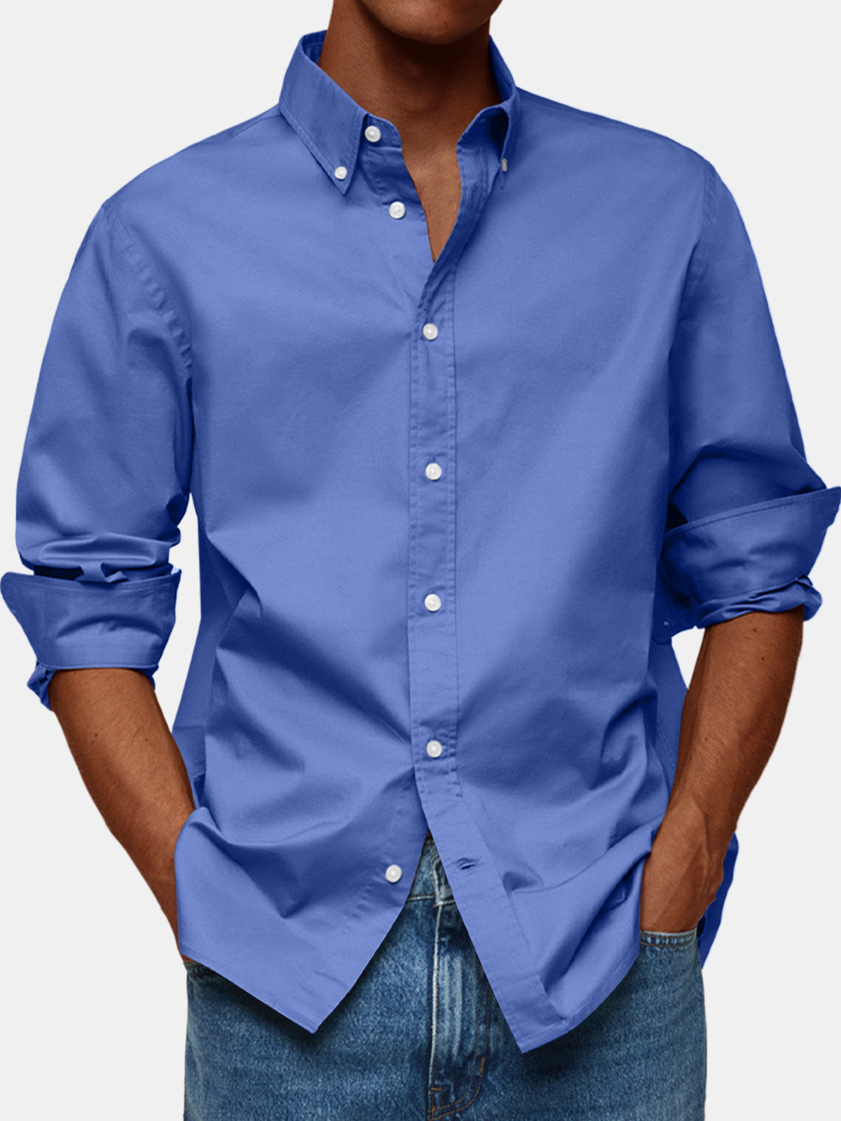 Men's Retro Solid Color Casual Lapel Comfortable Long Sleeve Shirt-retrostrom