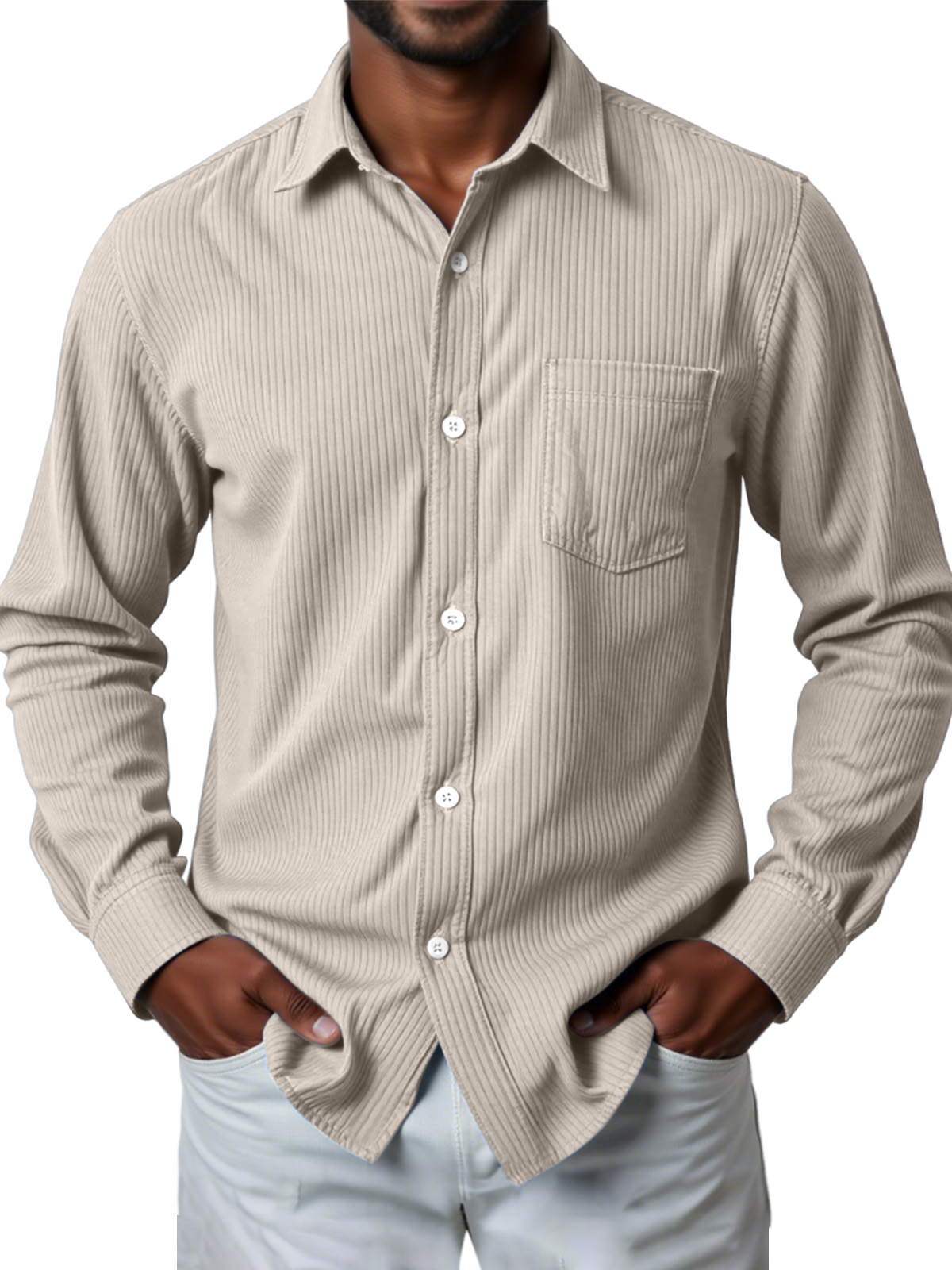 Men's Casual Solid Color Pit Striped Long-sleeved Shirt-retrostrom