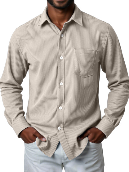 Men's Casual Solid Color Pit Striped Long-sleeved Shirt-retrostrom