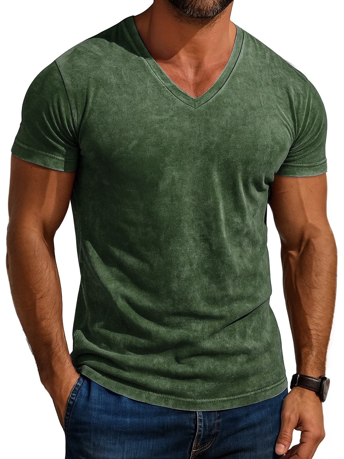 Men's Daily Retro V-neck Casual Simple Short-sleeved T-shirt-retrostrom