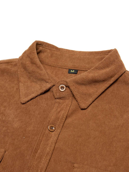 Men's Casual Corduroy Double Pocket Solid Color Long Sleeve Shirt-retrostrom