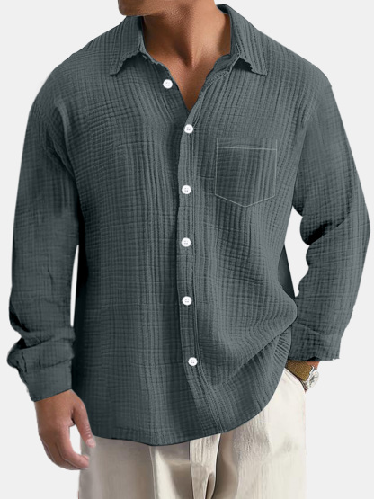Men's Casual Everyday Puff Wrinkle Pocket Long Sleeve Shirt-retrostrom