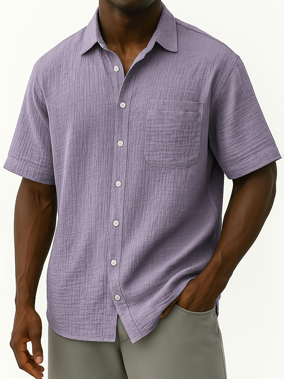 Men's Comfortable Crepe Loose Casual Vacation Short Sleeve Shirt with Chest Pocket-retrostrom
