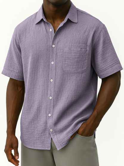 Men's Comfortable Crepe Loose Casual Vacation Short Sleeve Shirt with Chest Pocket-retrostrom