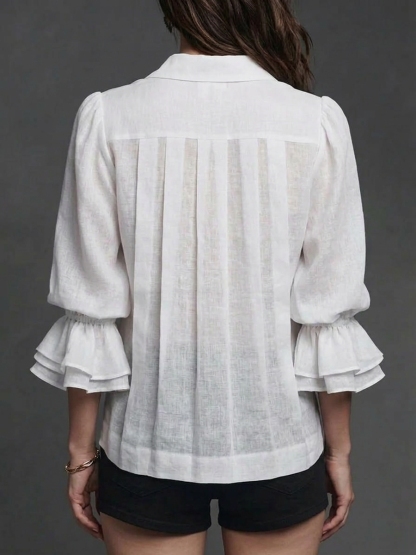 New Arrivals🔥Women's Solid Color Lapel Long Sleeve Casual Loose Linen Cardigan Top-retrostrom
