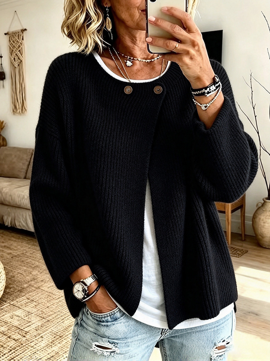 Women's Cozy Ribbed Knit Cardigan with Button Accents