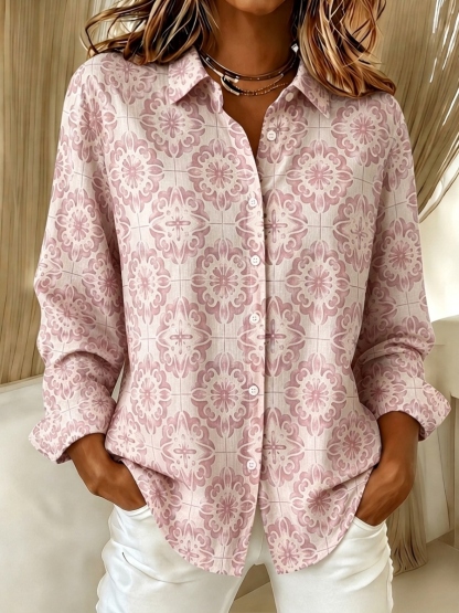 New Arrivals🔥 Women's Casual Mosaic Tile Printed Button Down Shirt-retrostrom