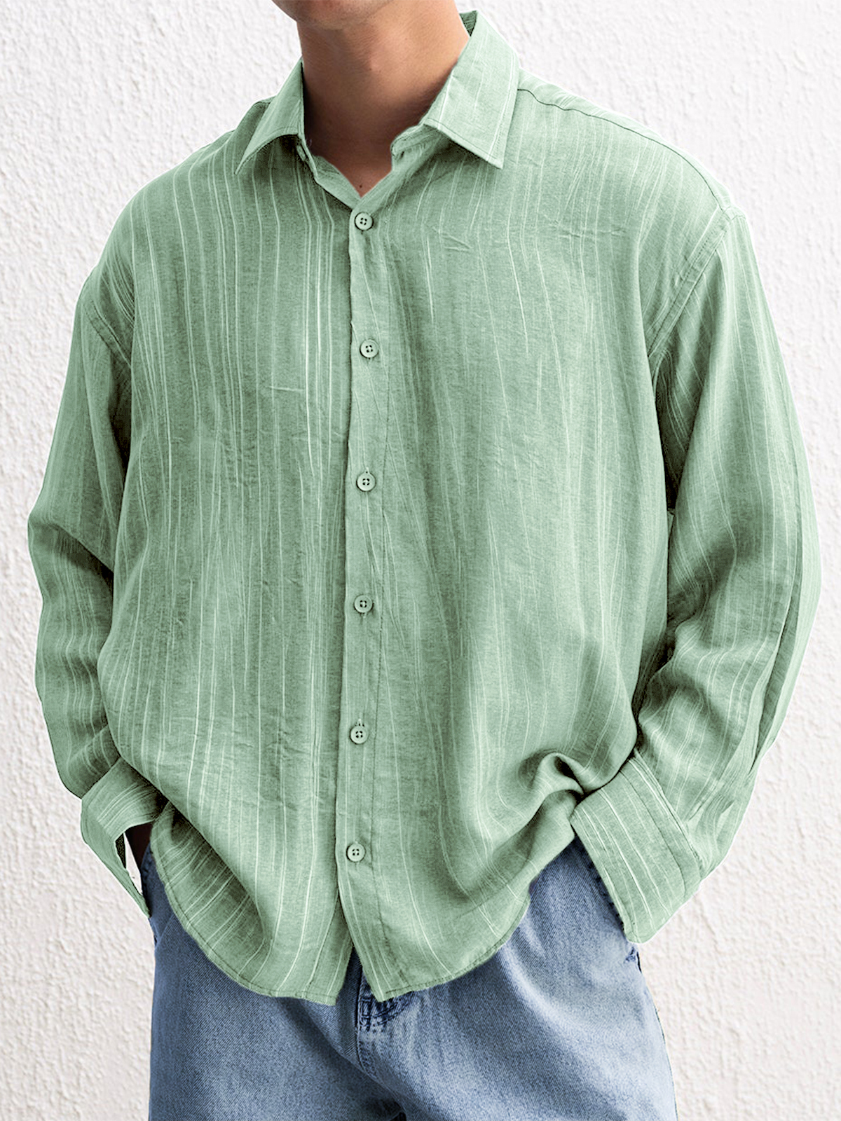 Men's Stylish Textured Casual Button-down Everyday Long Sleeve Shirt-retrostrom