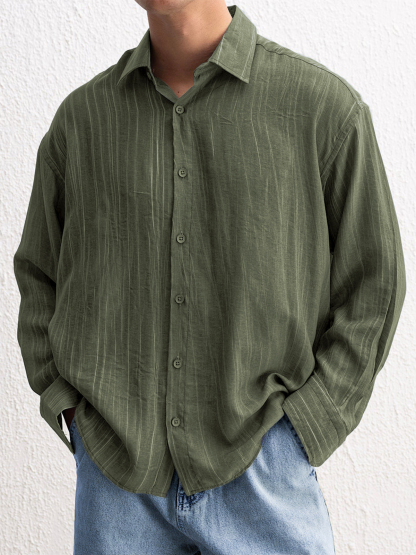 Men's Stylish Textured Casual Button-down Everyday Long Sleeve Shirt-retrostrom