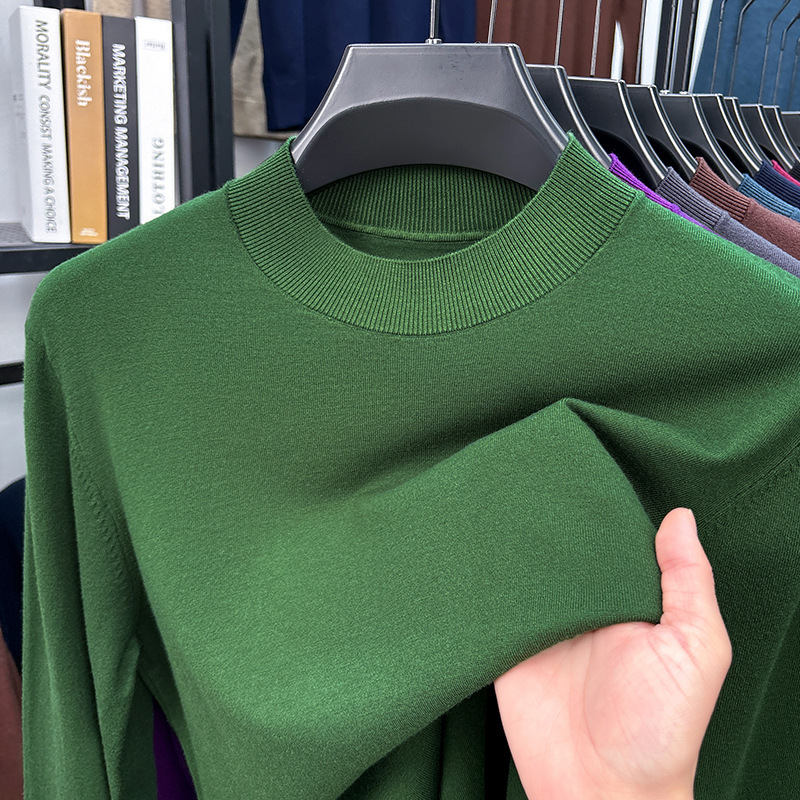 2025 Autumn and Winter Men's Stand Collar Cashmere Casual T-shirt-retrostrom