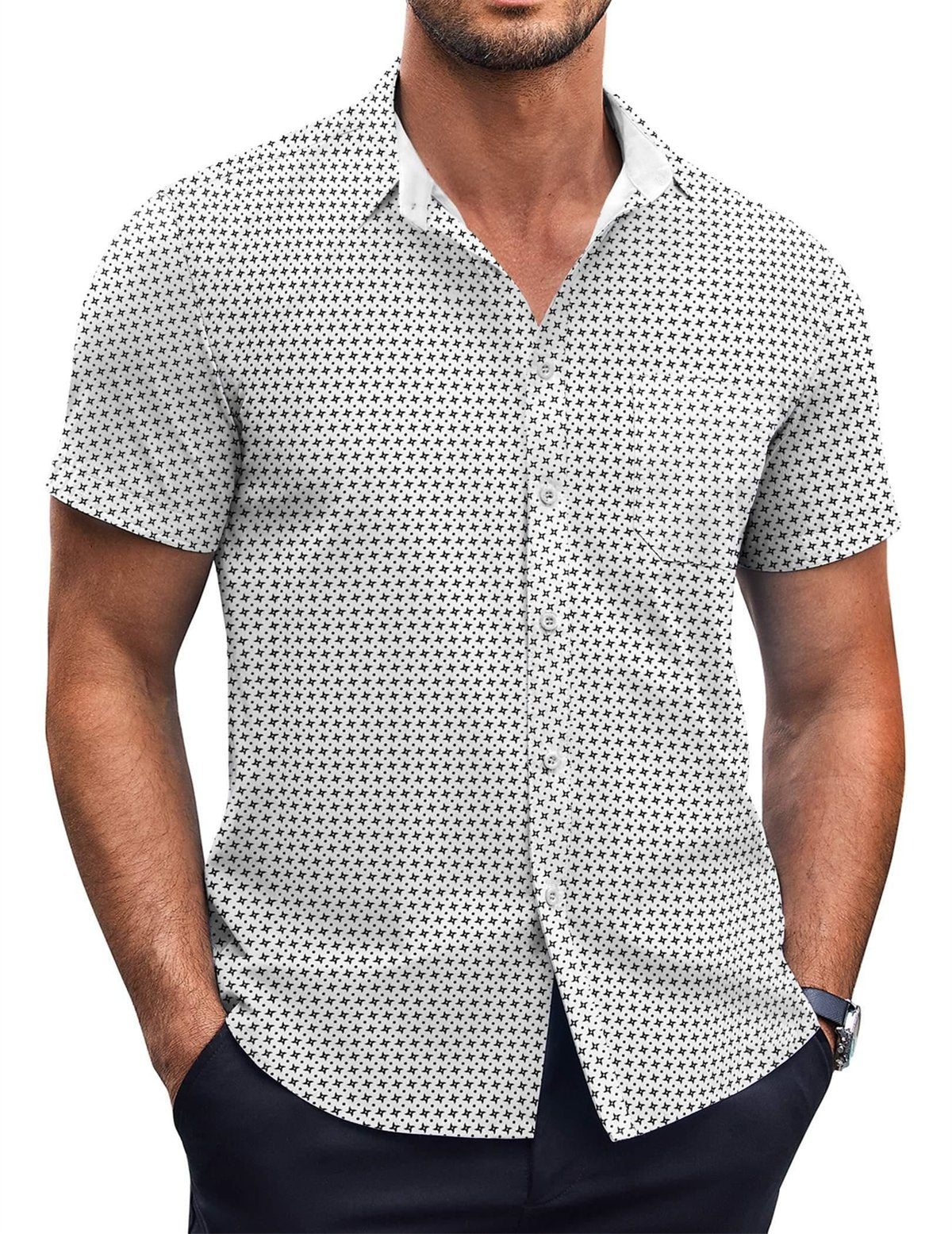Men's Elegant Polka Dot Classic Print Wrinkle Resistant Short Sleeve Shirt-retrostrom