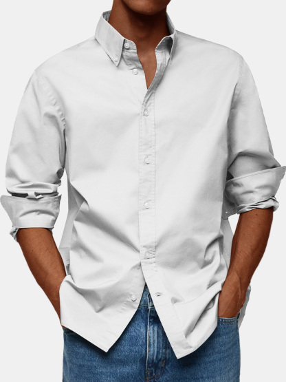 Men's Retro Solid Color Casual Lapel Comfortable Long Sleeve Shirt-retrostrom