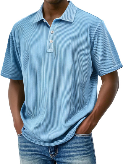 Men's Daily Lapel Ribbed Comfortable Short-sleeved Polo Shir-retrostrom