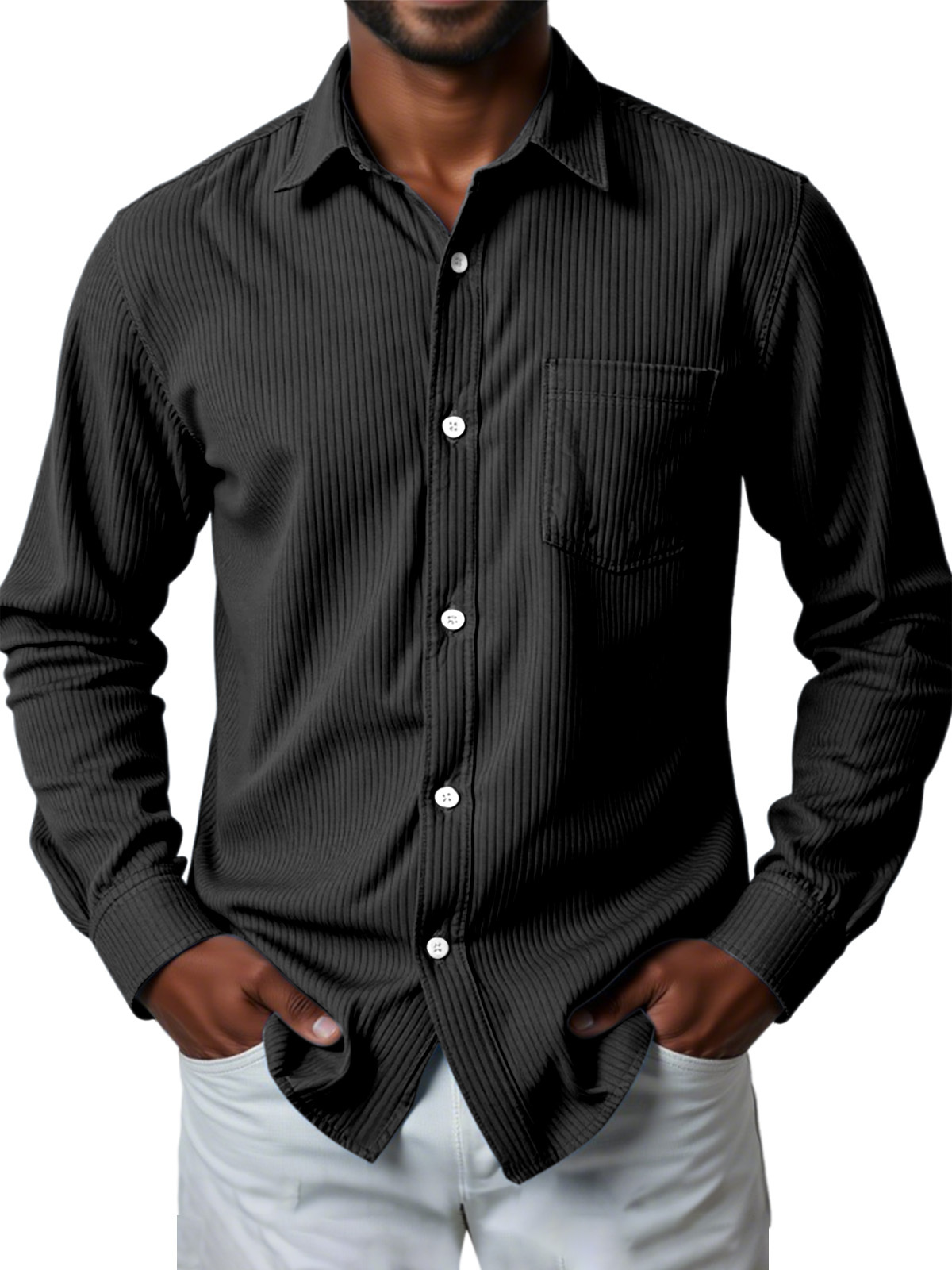 Men's Casual Solid Color Pit Striped Long-sleeved Shirt-retrostrom