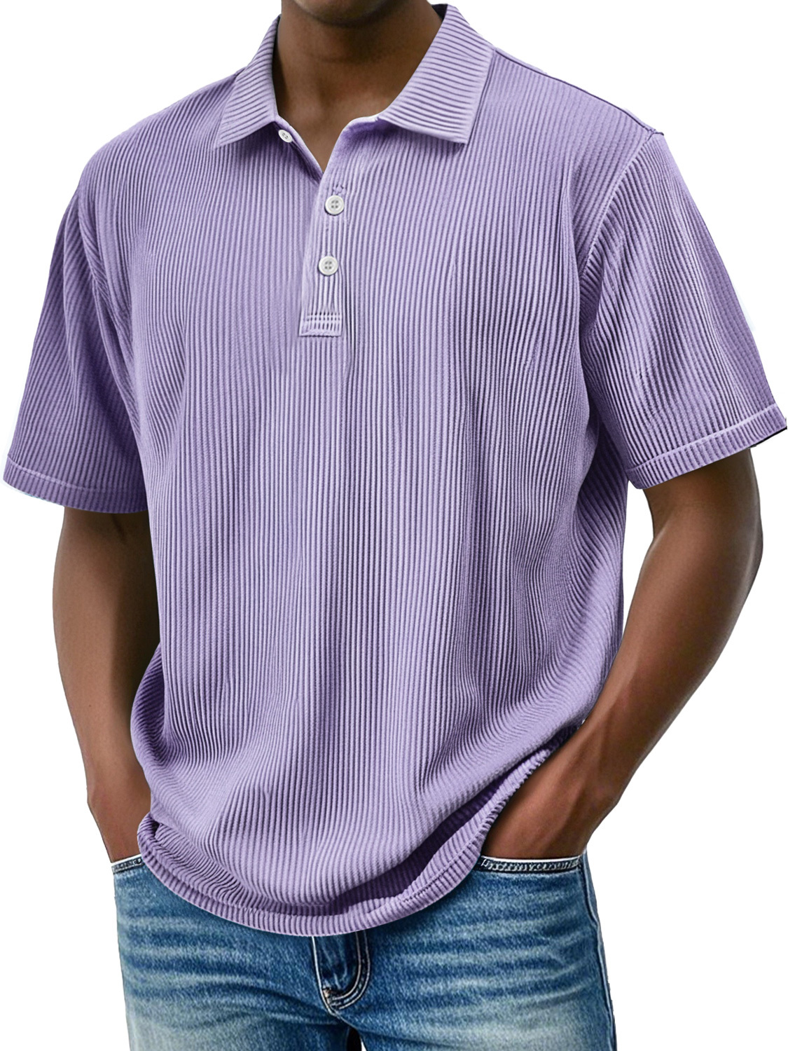 Men's Daily Lapel Ribbed Comfortable Short-sleeved Polo Shir-retrostrom