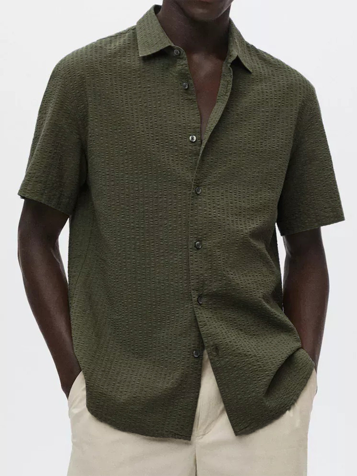 Men's Textured Seersucker Casual Vacation Lapel Short Sleeve Shirt-retrostrom