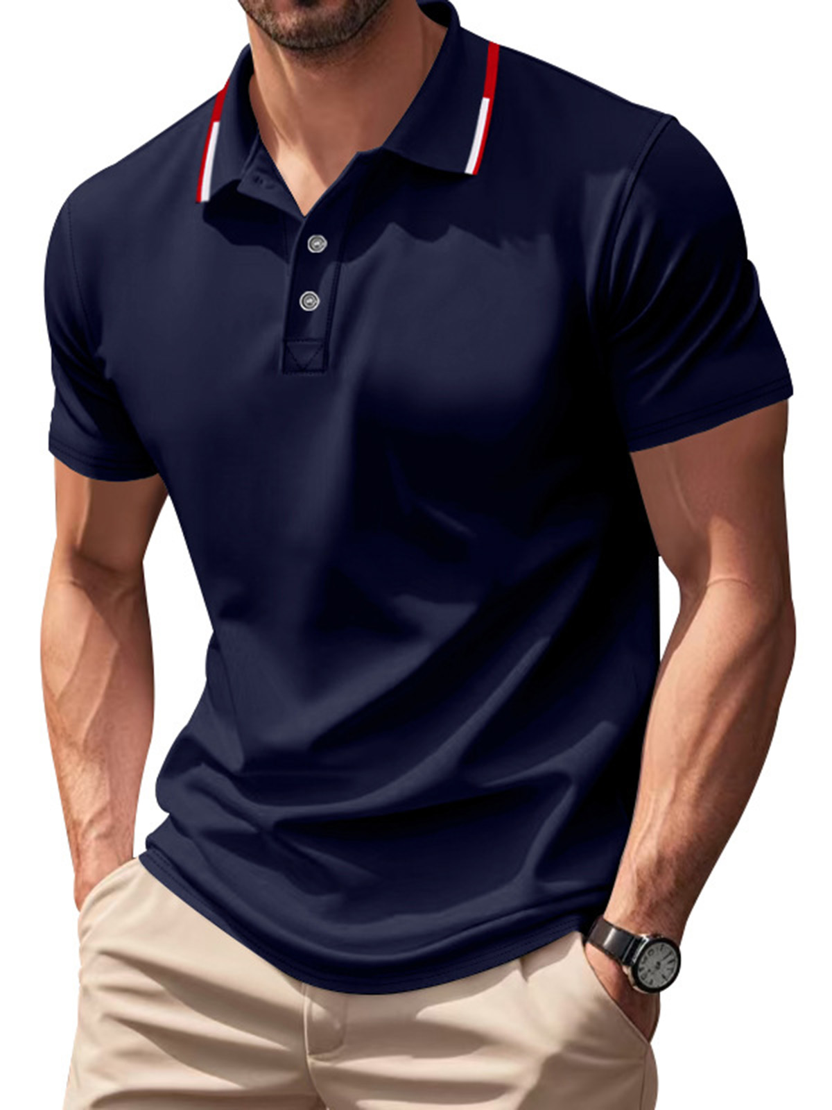 Men's Casual Contrast Color Design Quick-drying Short-sleeved Polo Shirt-retrostrom