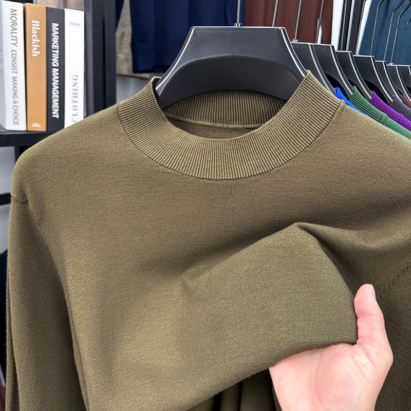 2025 Autumn and Winter Men's Stand Collar Cashmere Casual T-shirt-retrostrom