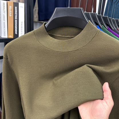 2025 Autumn and Winter Men's Stand Collar Cashmere Casual T-shirt-retrostrom