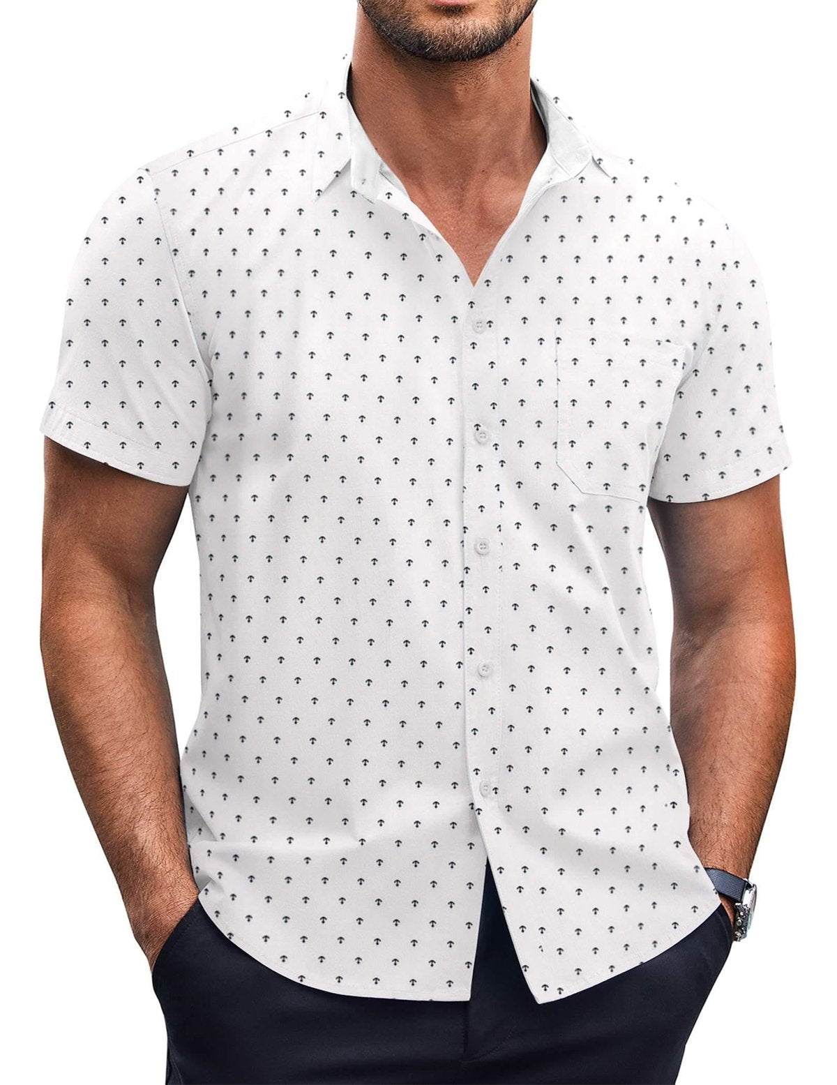 Men's Elegant Polka Dot Classic Print Wrinkle Resistant Short Sleeve Shirt-retrostrom
