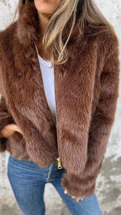 🎄Christmas Sale🔥 Women's High Collar Fur Zipper Casual Jacket