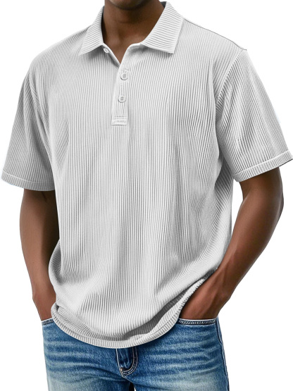 Men's Daily Lapel Ribbed Comfortable Short-sleeved Polo Shir-retrostrom