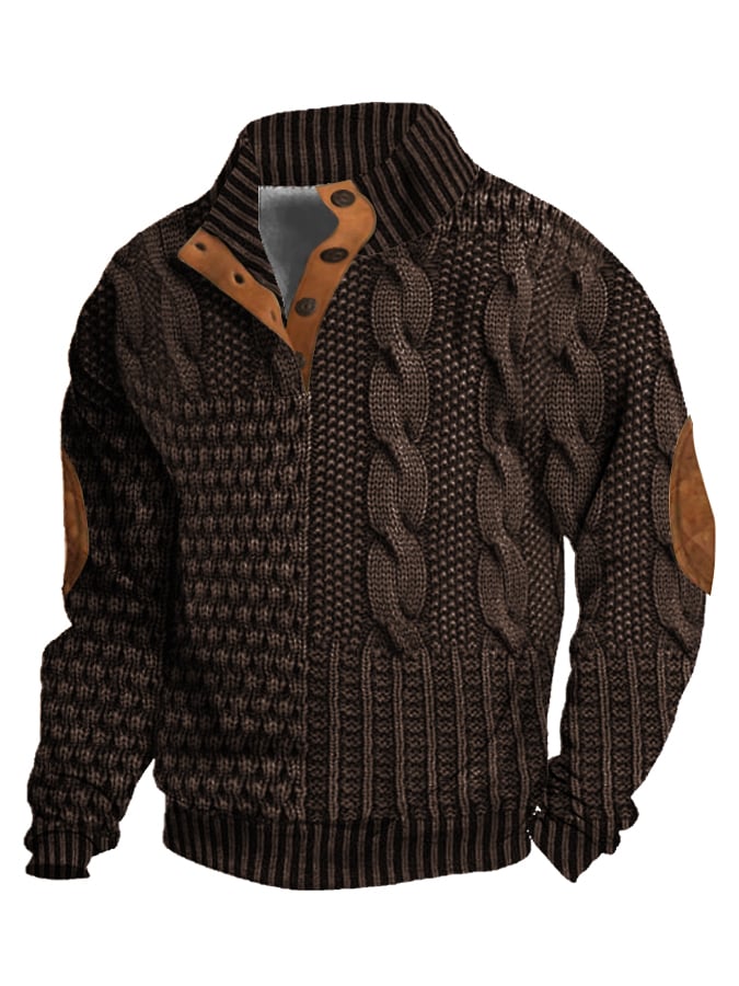 Men's Casual Retro Cashmere Stand Collar Button Sweatshirt-retrostrom